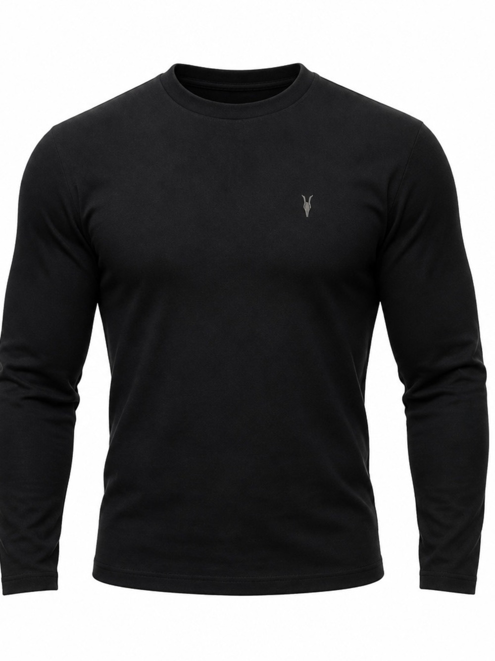 AllSaints Mens Large Black Long Sleeve Ramskull Logo Crew Neck‎ Cotton T-Shirt
